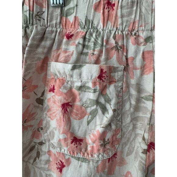 Briggs Cream Pink Floral Boho Chic Linen Paperbag Shorts Sz SM Cottage Coastal - Picture 5 of 7
